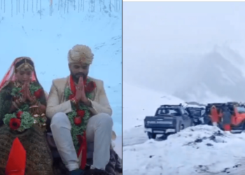 منچلے جوڑے نے منفی 25 ڈگری میں پہاڑوں کے بیچ منڈپ بنا لیا